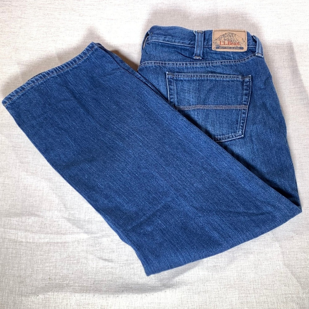 LL Bean Standard Fit‎ Mens Flannel Lined Blue Jeans Size 42x30